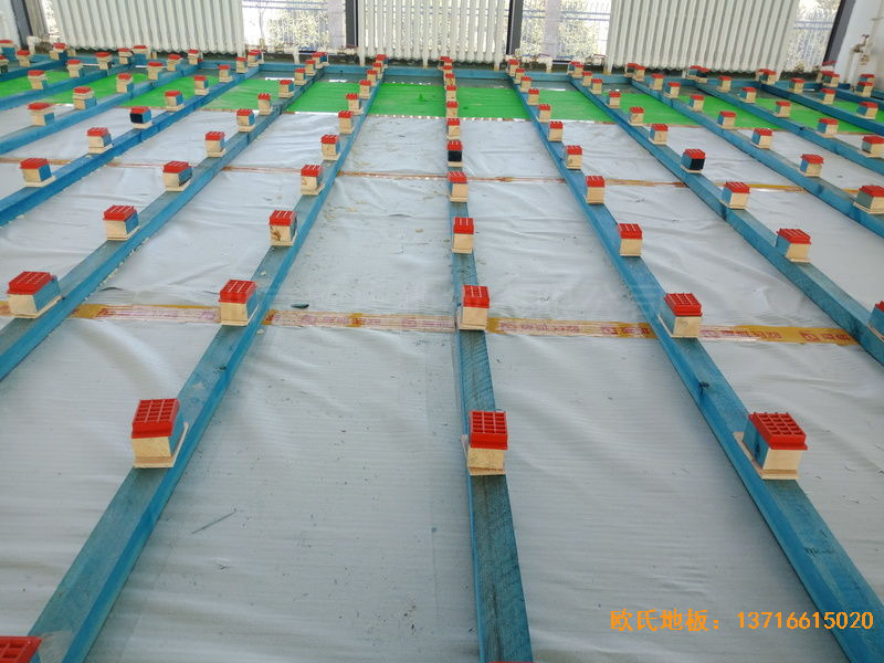 青岛黄岛区滨海街道中心小学体育木地板安装案例